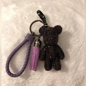 Purple Rhinestone teddy bear bag charm